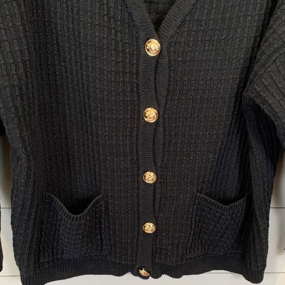 Lulus Black Cardigan with Gold Buttons slouchy and cozy heavyweight size large - Picture 4 of 9